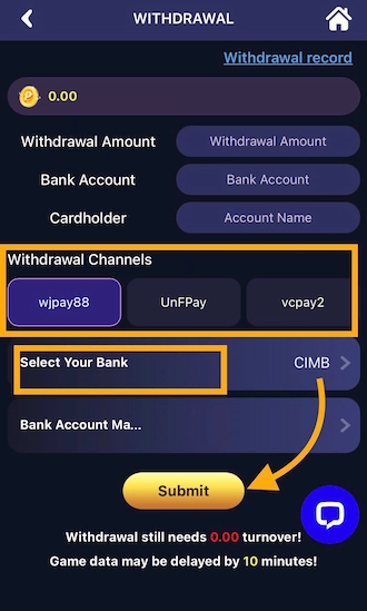 Step 3: Choose one of the withdrawal channels & the bank.